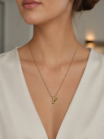 Y Harfli Gold Renk Aralıklı Top Detaylı Minimal Zincir Kolye 40-45 cm