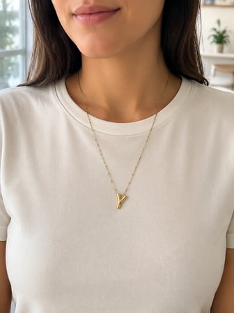Y Harfli Gold Renk Aralıklı Top Detaylı Minimal Zincir Kolye 40-45 cm