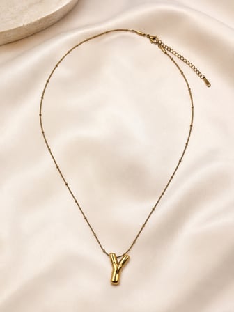Y Harfli Gold Renk Aralıklı Top Detaylı Minimal Zincir Kolye 40-45 cm