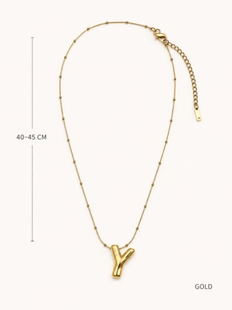 Y Harfli Gold Renk Aralıklı Top Detaylı Minimal Zincir Kolye 40-45 cm