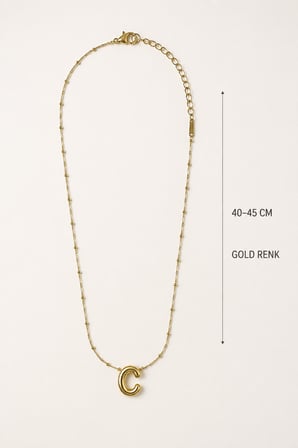 Gold Renk C Harfi Uçlu Minimal Kadın Kolye 40–45 cm