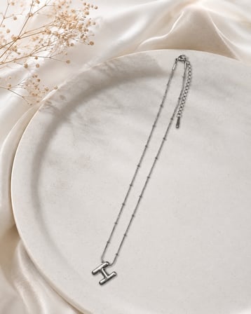 Gümüş H Harf Detaylı Ayarlanabilir Zincir Kolye 40-45 CM