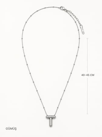 T Harfli Gümüş Renk Aralıklı Top Detaylı Minimal Zincir Kolye 40-45 cm