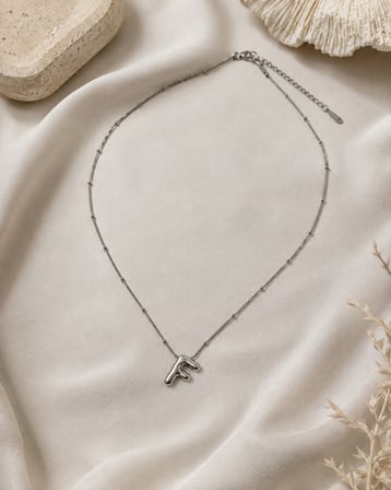 Gümüş F Harf Detaylı Ayarlanabilir İnce Zincir Kolye 40-45 CM