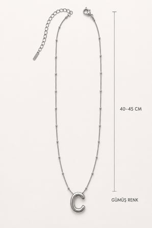 Gümüş C Harfi Uçlu Minimal Kadın Kolye 40–45 cm