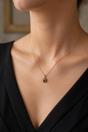 Gece Işıltısı 316L Paslanmaz Çelik Koyu Lacivert Beyaz Taşlı Yuvarlak Kadın Kolye – Gold Renk 40+5 cm