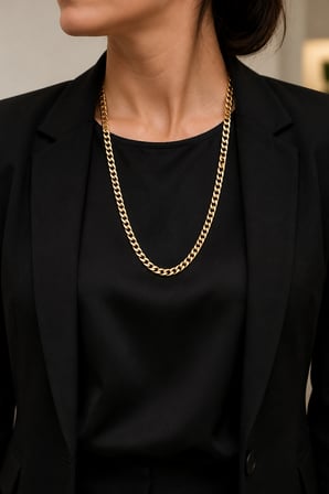 XP 14K Renkte Unisex Golden Aura 316L Paslanmaz Çelik Gold Renk Uzun Gurmet Zincir Kolye 55+5 cm