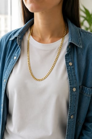 XP 14K Renkte Unisex Golden Aura 316L Paslanmaz Çelik Gold Renk Uzun Gurmet Zincir Kolye 55+5 cm