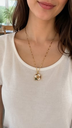 Kadın 316L Paslanmaz Çelik Gold Renk Sedef Çiçek ve Yeşil Yaprak Detaylı Kolye  40+5cm