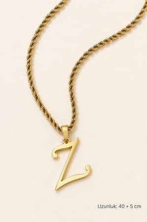 316L Paslanmaz Çelik Gold Renk Z Harfli Burgu Zincir Kuyum Model Kolye 40+5 cm