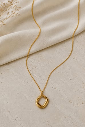 316L Paslanmaz Çelik Gold Organik Form Halka Uçlu Kadın Kolye 40+5 cm