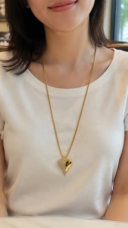 316L Paslanmaz Çelik Gold Renk Taşlı Asimetrik Kalp Uçlu Gurmet Zincir Kolye 55+5 cm