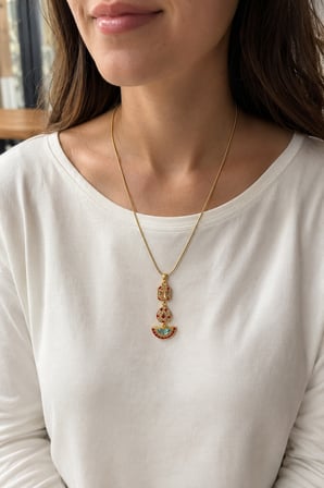 Kadın 316L Paslanmaz Çelik Gold Renk Kırmızı Turkuaz Taşlı Sallantılı Y Chakra Kolye 45+5 cm