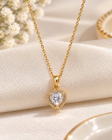 Aşk Işıltısı Pandra Gold Kalp Taşlı Kadın Kolye – 316L Paslanmaz Çelik 40+5 cm
