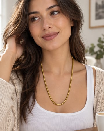 Gold Renk 316L Paslanmaz Çelik Kadın-Erkek Unisex Yılan Zincir Kolye – 55+5 cm Şık ve Modern Tasarım