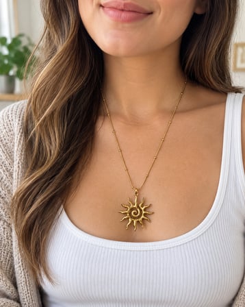 Soleil Gold Kadın Kolye – Spiral Güneş Figürlü 316L Paslanmaz Çelik 40+5 cm