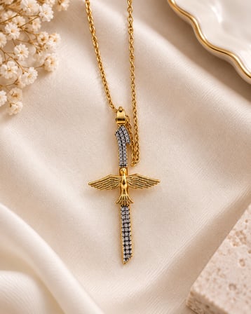 Elif - Anka Gold Kadın Kolye – 316L Çelik, Taş Detaylı, 40+5 cm