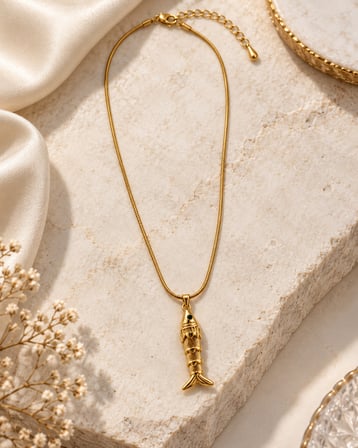 Ocean Charm Gold Balık Kolye – 316L Paslanmaz Çelik Kadın Kolyesi, 40+5 cm