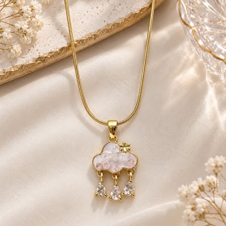  Yağmur Damlalı Bulut Kolye – Gold 316L Paslanmaz Çelik Kadın Kolye