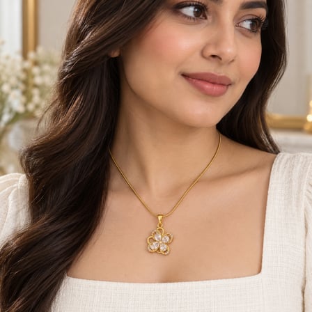 Liora Işıltılı Çiçek Kadın Kolye – Gold 316L Paslanmaz Çelik Taşlı Kolye 40+5 cm