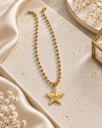 Golden Star Stella Gold Yıldız Kolye – 316L Paslanmaz Çelik Kadın Takı 40+5 cm
