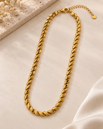 Luna Gold Yaprak Form Arpa Zincir Kadın Kolye – 316L Paslanmaz Çelik, 40+5 cm