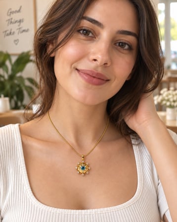 Aura Sun Eye Gold Güneş ve Nazar Gözlü Kadın Kolye – 316L Çelik