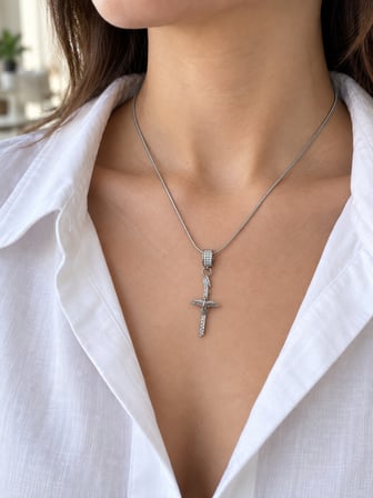 Gümüş Renk Elif - Anka  Figürlü Taşlı Sallantılı Yılan Zincir 316L Paslanmaz Çelik Kolye 40+5 cm