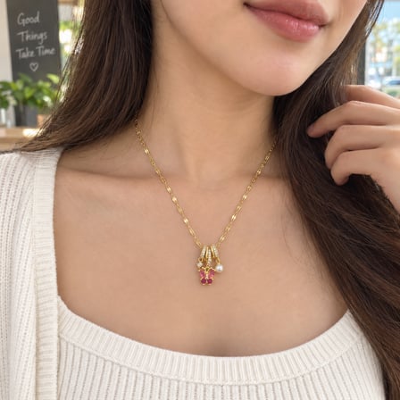 Luna Butterfly Pembe Kelebek & İnci Detaylı 316L Paslanmaz Çelik 14K Renginde Kadın Kolye – 40+5 cm