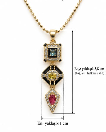 Chakra 14K Altın Rengi, Renkli Taşlı Top Zincirli Kadın Kolye 316L Paslanmaz Çelik