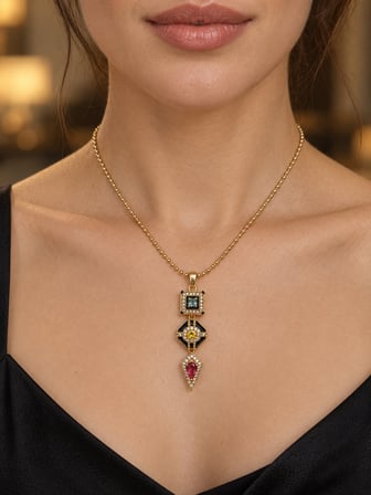 Chakra 14K Altın Rengi, Renkli Taşlı Top Zincirli Kadın Kolye 316L Paslanmaz Çelik
