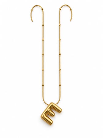 E Harfli - Harf Kolye - Balon Kolye Gold Renk Boncuk Detaylı Zincir 40+5 cm 316L Paslanmaz Çelik