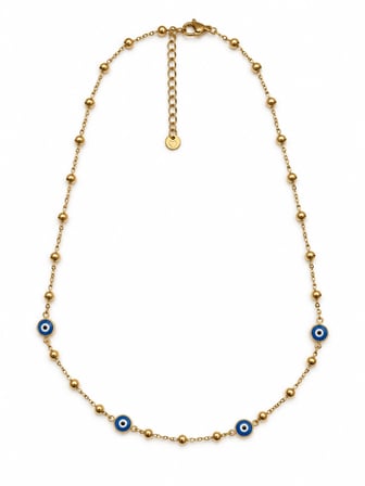 Nazar Boncuklu Dorika Zincir Minimal Kadın Gold Renk Kolye  40+5 cm 316L Paslanmaz Çelik