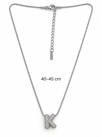 Taşlı K Harfli Kadın Kolye Gümüş Renk 40+5 cm – 316L Paslanmaz Çelik
