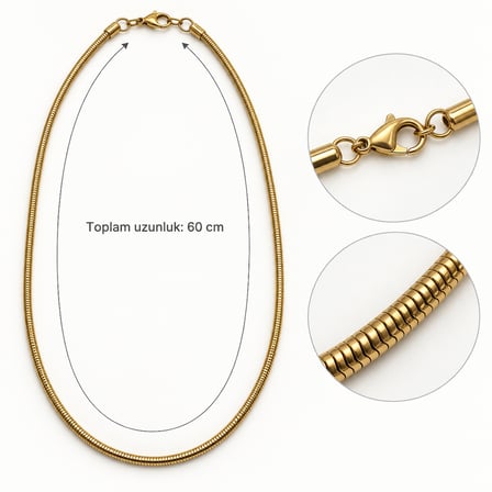 Yılan Zincir 60 cm Zincir Paslanmaz Çelik Erkek Gold Renk Kolye  – Şık ve Zamansız Tasarım