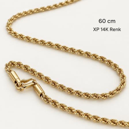 Unisex 60 cm XP 14K Renk Kuyum Model Burgu 45 cm Zincir Kolye 316L Paslanmaz Çelik