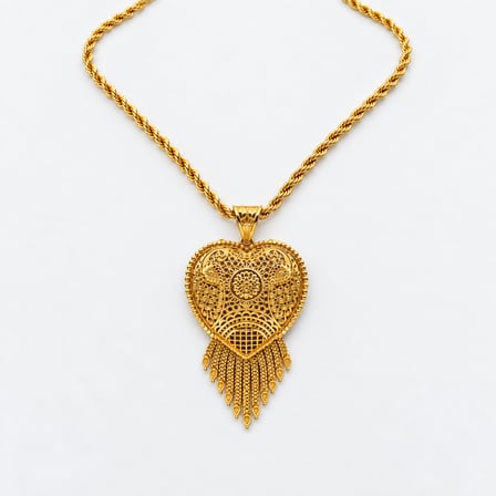 Gold Renk Otantik Hint Modeli Kalp Motifli Sallantılı Uzun Kadın Kolye 60+5 cm