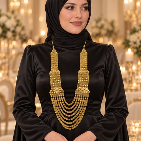 Kadın Gold Renk 8 Sıralı Madonna Kolye – Urfa Akıtması Düğün ve Kına Gerdanlığı