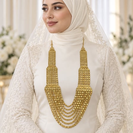 Kadın Gold Renk 8 Sıralı Madonna Kolye – Urfa Akıtması Düğün ve Kına Gerdanlığı