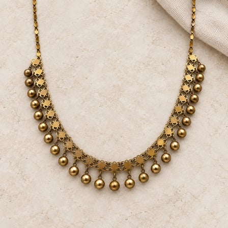 Kadın Eskitme Rose Gold Renk Çiçek Motifli Sallantılı Top Detaylı Etnik Hint Kolyesi 40+5 cm
