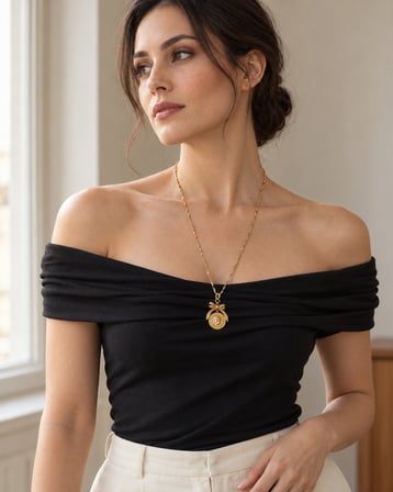 Dora's Shine Vintage Fiyonk Madalyon Kolye – Gold Portre Detaylı Zarif Kadın Kolyesi