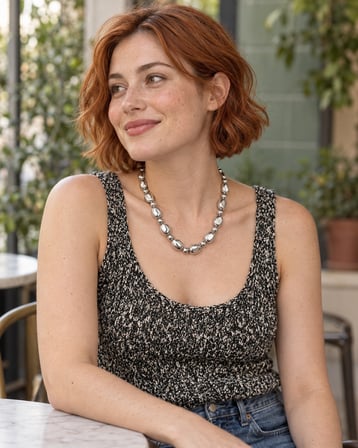 Mercury Bold – Gümüş Renk Oval Boncuklu Statement Kolye