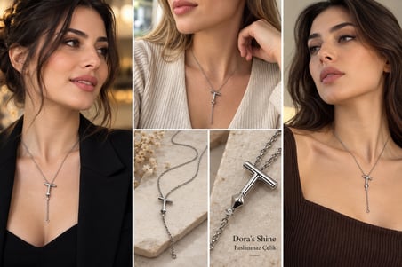 T-Line Muse | Gümüş T Detaylı Sallantılı Paslanmaz Çelik Kolye