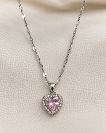 Dora’s Shine Pembe Kalp Taşlı Gümüş Renk Paslanmaz Çelik Kadın Kolye