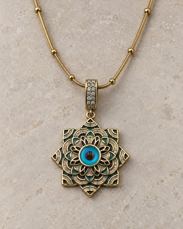 Dora’s Shine Nazar Boncuklu Mandala Kolye – Eskitme Altın Renk Paslanmaz Çelik