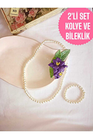 2Lİ SET İNCİ KOLYE VE BİLEKLİK KREM İNCİLİ BONCUK MİSİNA İPLİ ESNEK HEDİYE