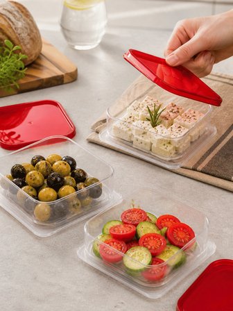 Beylini 3lü Kare Kahvaltılık Seti Kapaklı Saklama Kabı Şeffaf Buzdolabı Düzenleyici Kahvaltılık Koruyucu Mutfak Seti