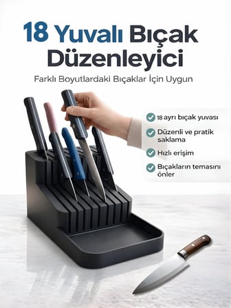Beylini 18'li Bıçak Standı Bıçaklık Tezgah Üstü Çekmece İçi Mutfak Düzenleyici Organizer Bıçak Düzenleyici