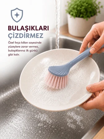 Beylini Tezgah Üstü Silikon Uçlu Bulaşık Yıkama Fırçası Çizdirmez Lavabo Tezgah Üstü Tabak Bardak Banyo Fırça Gri