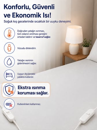 Beylini OMAK Çift Kişilik Elektrikli Battaniye Çift Kumandalı Tam Güvenlikli Dayanıklı Çift Kademeli Termostatlı Elektrikli Yatak Isıtıcı 140x170 CM